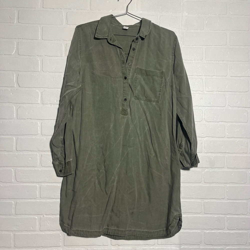 OLD NAVY Dress Womens Olive Green Shirt Dress Tunic Collared Casual Fall Large
